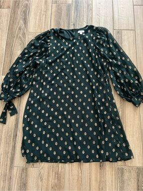 Calvin Klein Dark Green Shift Dress with Gold Dot Print